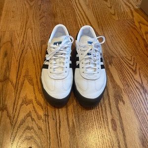 Adudas Sambarose White Leather Black Gum Platform Sneaker